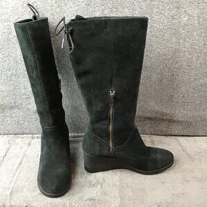 UGG Dawna Women's Black Suede Waterproof  Wedge Boots Sz 8.5 Tall Side Zipper